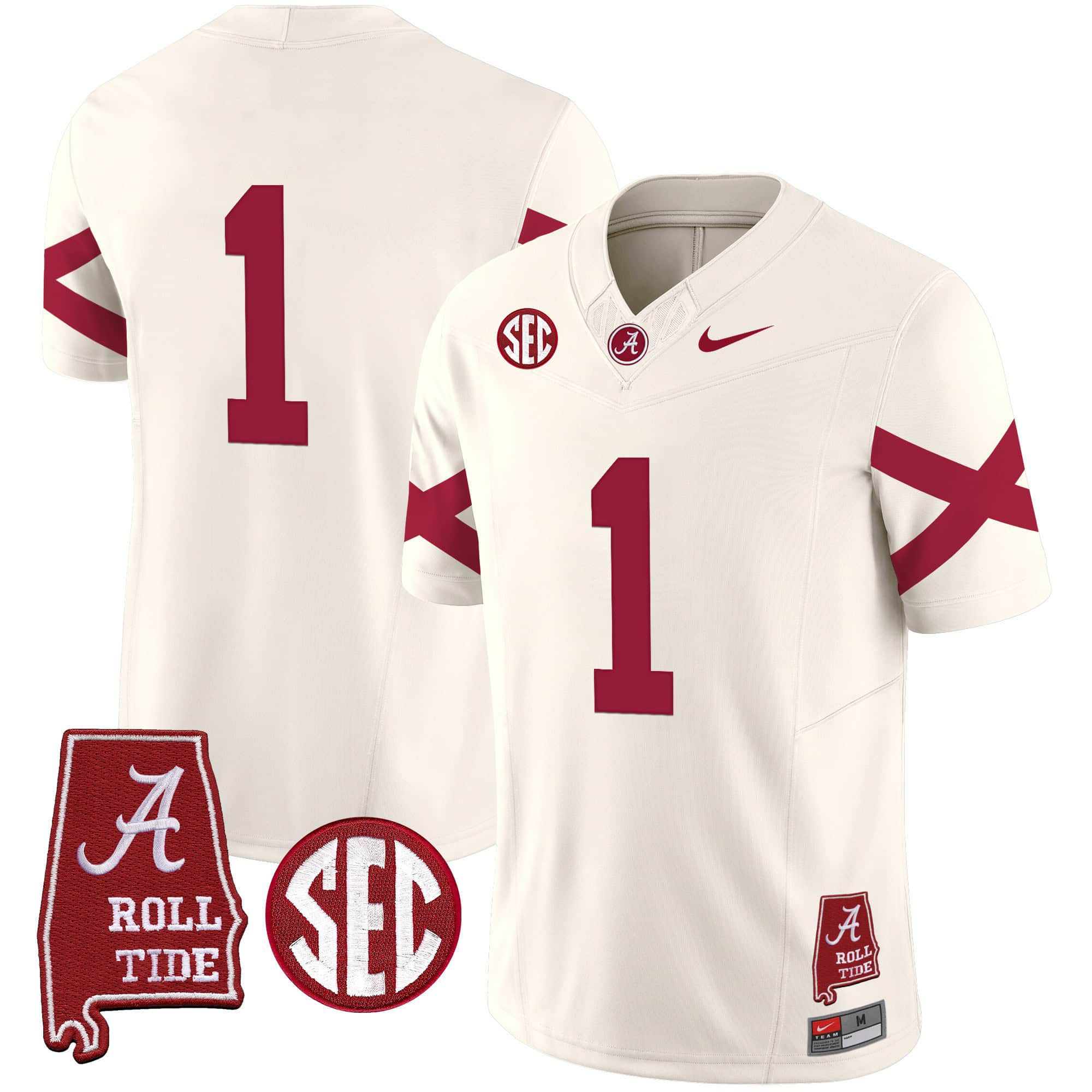 Men Alabama Crimson Tide #1 No Name Cream Map Vapor Limited 2024 Nike NCAA Jersey
